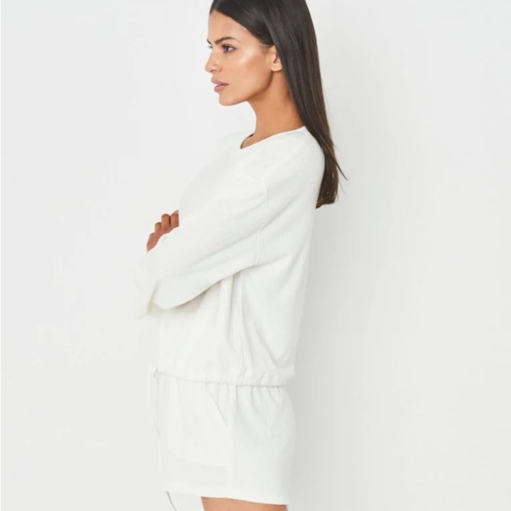 All Fenix White/Cream Ribbed Leo Drawstring Front Cropped Sweater Size Small EUC - Picture 3 of 10
